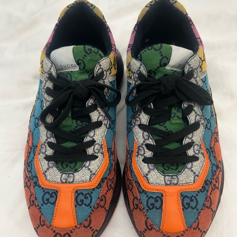 Gucci Rython GG Multicolor Canvas Mens Sneakers Size 10.5 Made In Italy